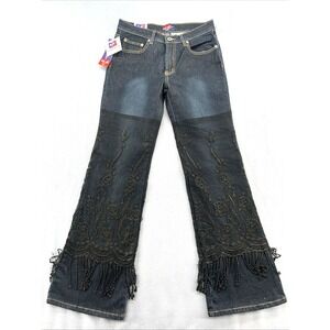 Cali Cat Jeans Women's 11 Low Rise Dark Wash 90s Hippie Flare Stretch